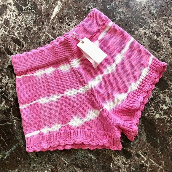 LOVESHACKFANCY Karrisa Tie Dye Knit Shorts in Hibiscus Pink - Picture 8 of 12